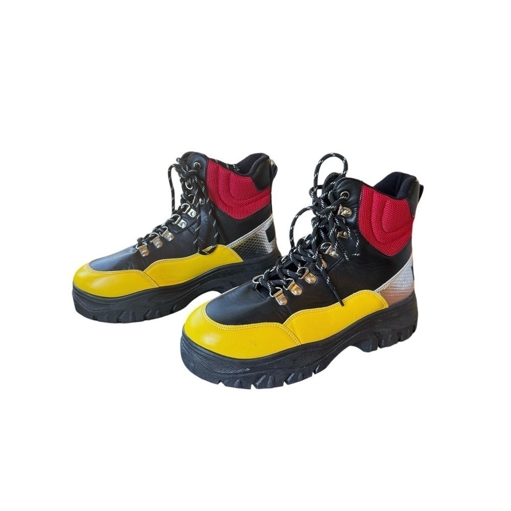 Wanted Womens Colorblock Platform Hiking Boots Black Yellow Red Size 8